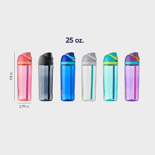Owala FreeSip Botella de agua de plástico Tritan transparente con popote, botella de agua deportiva sin BPA, ideal para viajes, 25 onzas, muy, muy oscuro