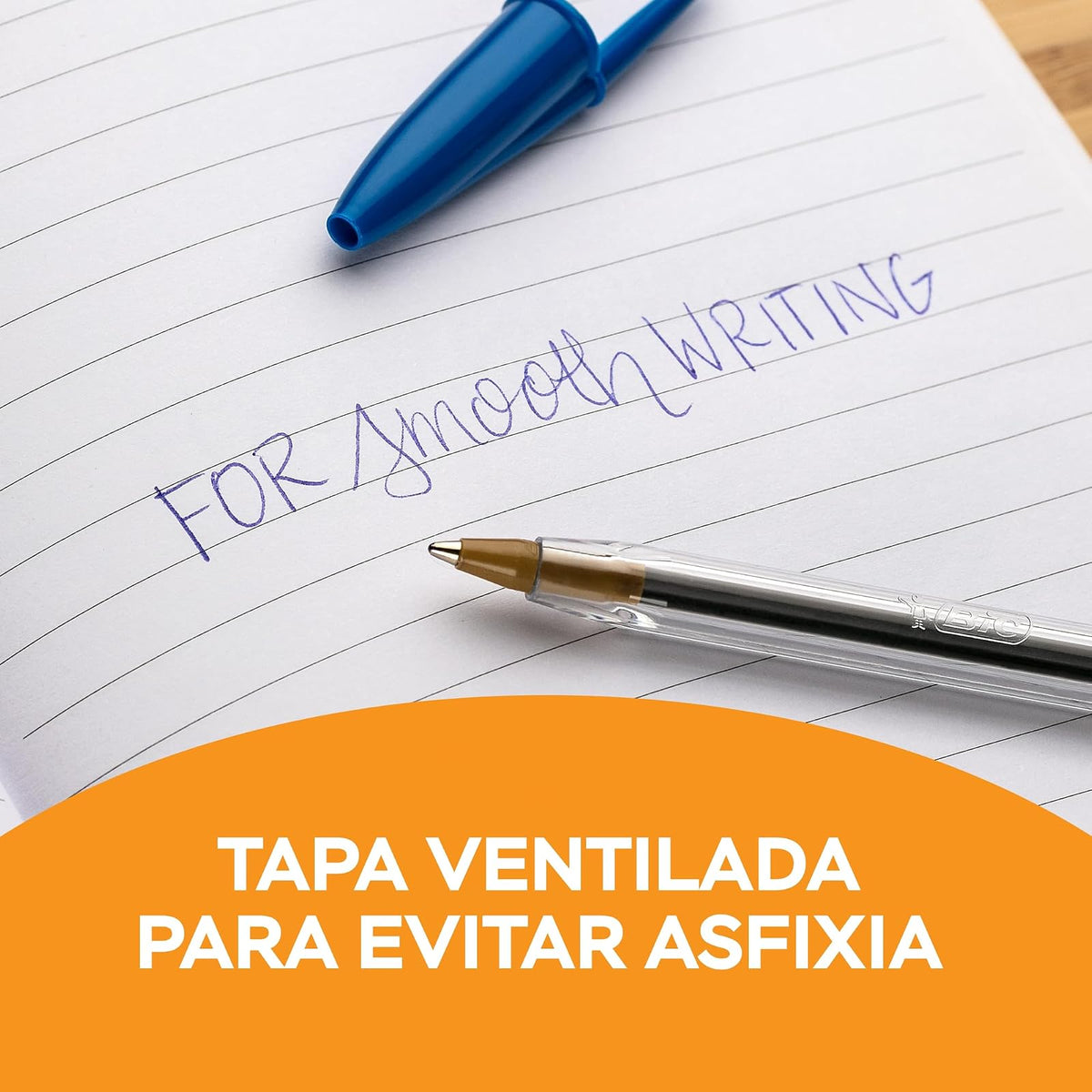 BIC Bolígrafo Cristal Dura + Punto Mediano 1.00 mm Cuerpo Hexagonal Tapa Ventilada para Evitar Asfixia Color Azul 50 Piezas