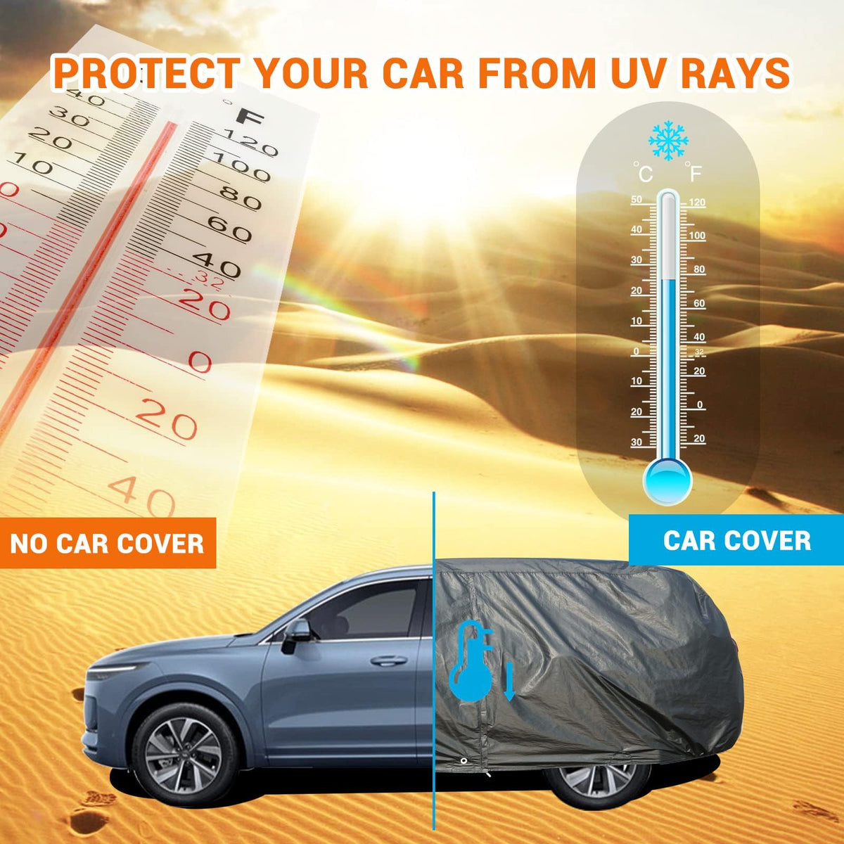 Tecoom - Funda Impermeable para Automóvil para Todo Tipo de Clima, 3 Capas de Fundas de Automóvil para automóviles con Cerradura/Cierre de Cierre, Forro Polar Grueso, Protector de UV, Nieve, Lluvia, Granizo