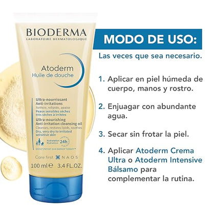 BIODERMA, Atoderm, Aceite de Ducha, Limpieza Suave y Humectante, Skincare Piel Muy Seca con Tendencia Atópica, 100ML