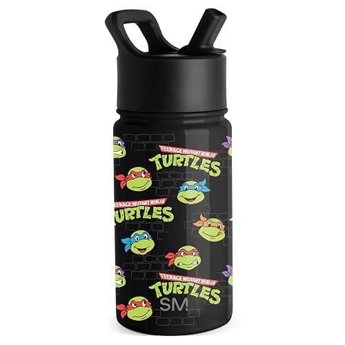 Simple Modern - Botella de agua para niños, con popote, botella aislada de acero inoxidable con diseño de las tortugas ninja, para niños, escuela, colección Summit, 410 ml, TMNT Turtles Unite