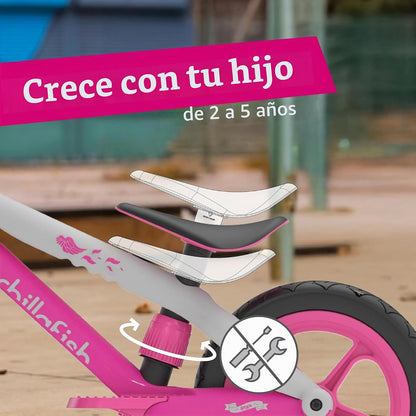 Chillafish Bmxie² - Bicicleta de Equilibrio Ligera con reposapiés Integrado y Freno de pie para niños de 2 a 5 años, neumáticos de Piel de Goma sin Aire de 12 Pulgadas, Asiento Ajustable sin