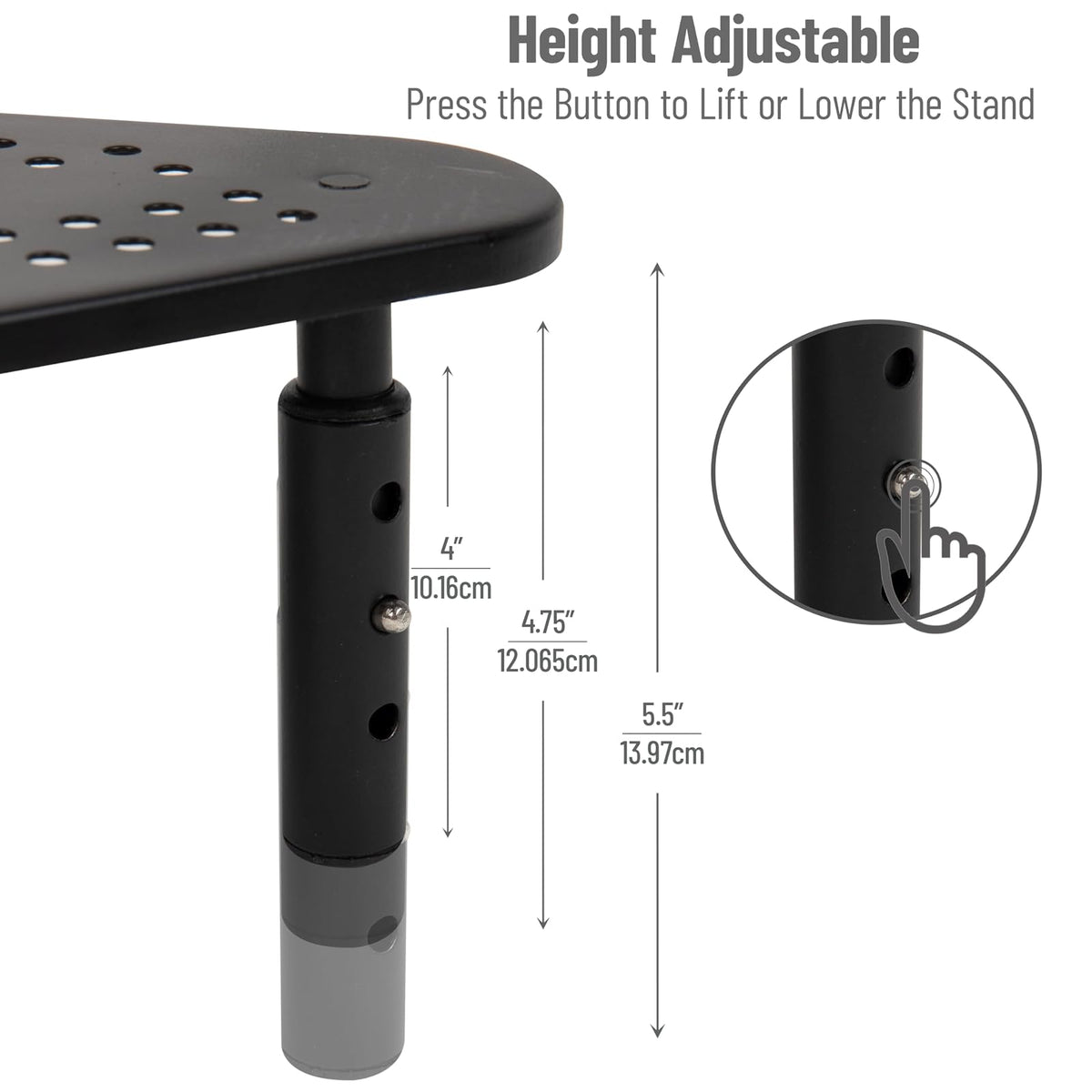 Mind Reader TRISTAND-BLK Stand Riser, Triangle Adjustable, Ventilated Metal for Computer, Laptop, Monitor, Black 3 Leg