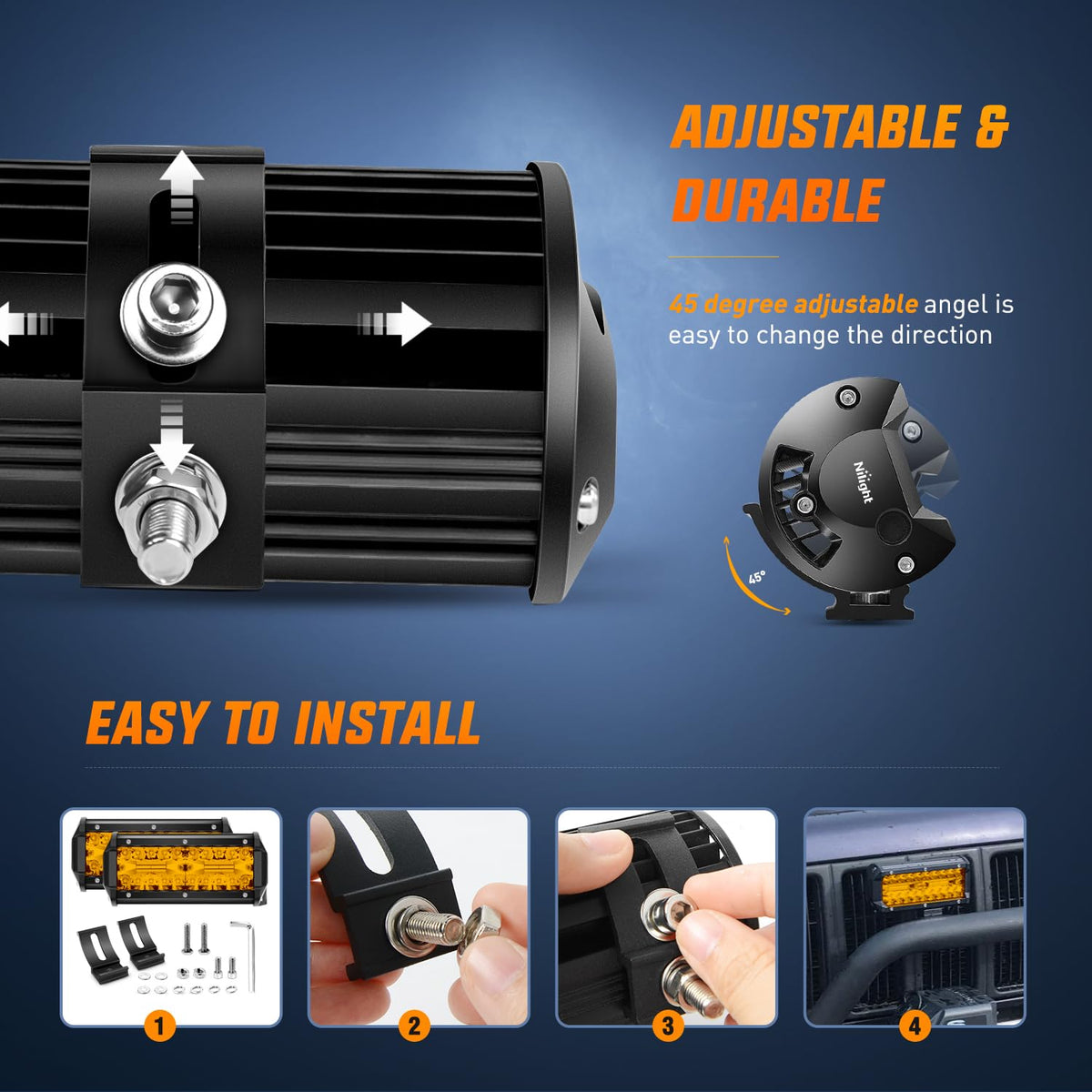 Nilight - Barra de luz LED de 6.5 pulgadas ámbar 120 W Combo de inundación de punto impermeable, triple fila, luces antiniebla todoterreno con 12 V 5 pines, kit de arnés de cableado de interruptor