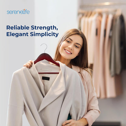 Serenelife Ganchos de Madera Premium, Ahorradores de Espacio, Resistentes, con Gancho Metálico Giratorio de 360°, para Abrigos, Pantalones y Vestidos, Negro, Pack 10