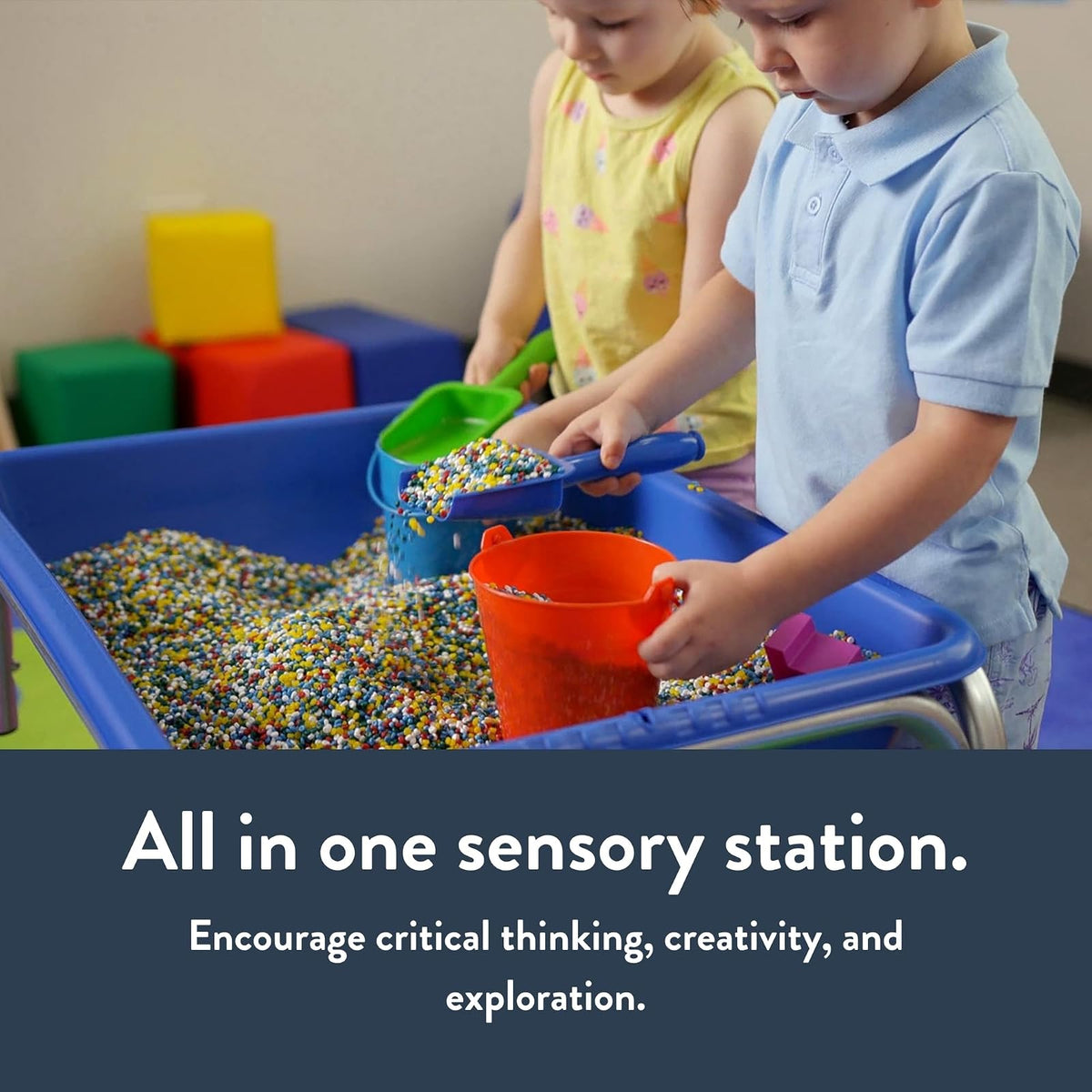 Children's Factory Juego pequeño de Mesa y Tapa sensorial de 18 Pulgadas de Alto, guardería/Preescolar/Escuela en casa/Sala de Juegos, Mesa de Arena y Agua, Juego Interior y Exterior, Azul