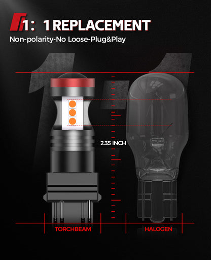 Torchbeam 3157 LED Bulbs, Amber Yellow LED Turn Signal Lights Bulbs, 400% Brighter 3156 3057 3457 4157 LED Bulb with Projector Replacement for Directional Blinker Parking Side Marker Lights