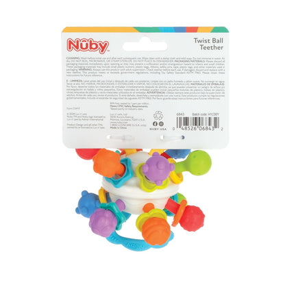 Nuby Mordedera Twist Ball para Bebé +3 Meses | Juguete Sensorial con Sonaja | Múltiples Texturas y Colores Brillantes | Desarrollo Motriz