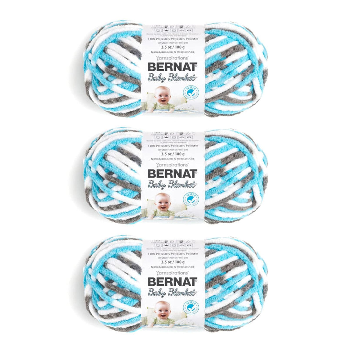 Bernat - Juego de 3 hilos para bebé de 100 g, poliéster, 6 supervoluminosos, 72 yardas, para tejer/ganchillo