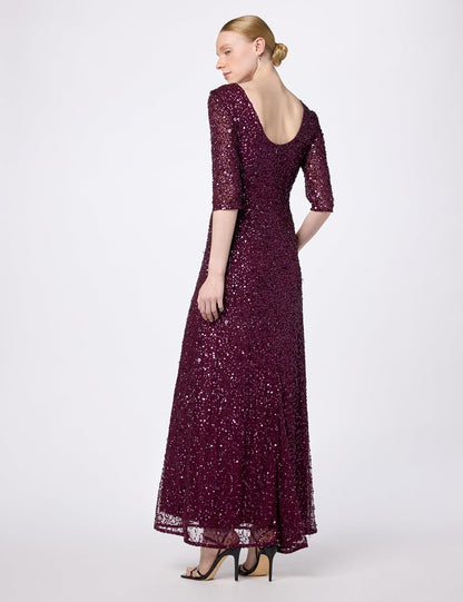 Adrianna Papell Vestido de Manga 3/4 con Cuentas y Espalda Redonda Vestido para Madre de la Novia para Mujer