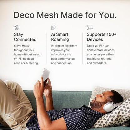 TP-Link Deco WiFi 7, Mesh BE5000 para Todo el hogar, hasta 5013 Mbps con MLO, 2 * 2.5G Puertos, Cobertura hasta 613 Metro. Deco BE25(3-Pack)
