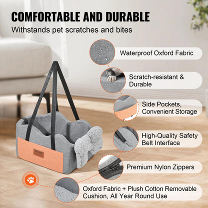 VEVOR - Asiento de Automóvil para Perro, Consola Central para Perros pequeños, Asiento de Mascota para reposabrazos de Automóvil con Correa de Clip, Correas Ajustables, soporta hasta 8 Libras, Gris Oscuro