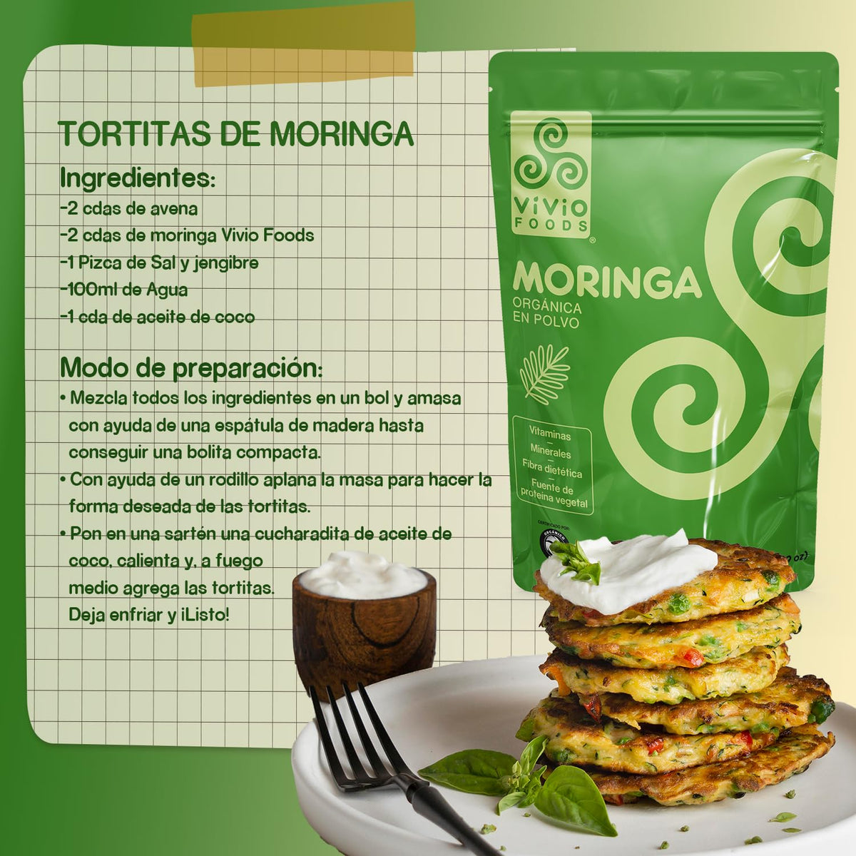 Vivio Foods, Moringa Orgánica En Polvo, 150 gramos