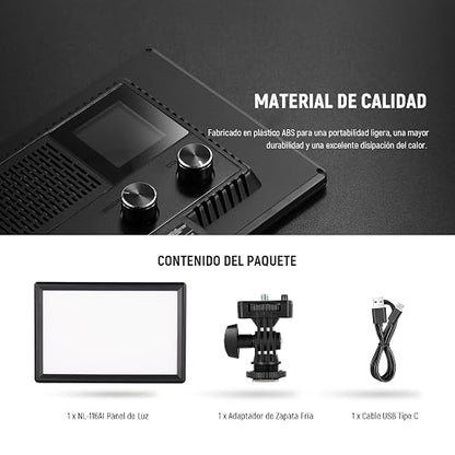 NEEWER 9" Panel Luz Video LED, Iluminación Suave Cámara DSLR Regulable, 4000mAh Batería Recargable, Puertos USB Tipo C, 3200K~5600K CRI95+ 600Lux para Fotografía Grabación Live Streaming, NL-116AI
