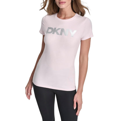 DKNY - Playera de Manga Corta con Logotipo de Aluminio para Mujer