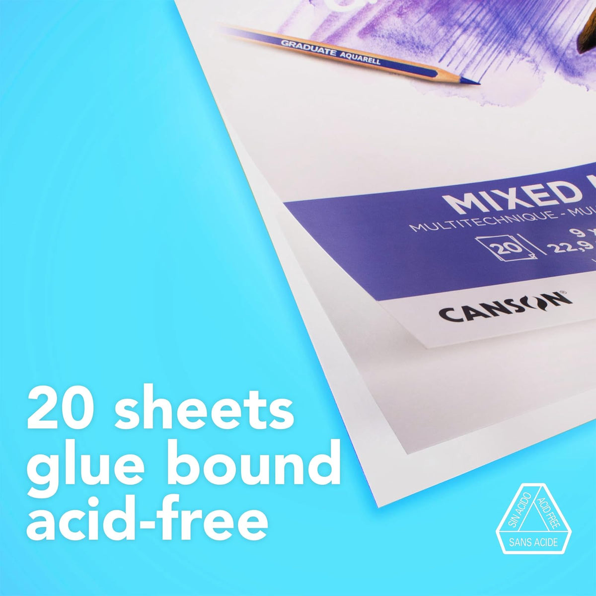 Canson Graduate - Bloc de papel mixto de 28 x 35 cm | Almohadilla plegable, 20 hojas (120 lb/200 g) de papel de artista para adultos y estudiantes, para acuarelas, marcadores