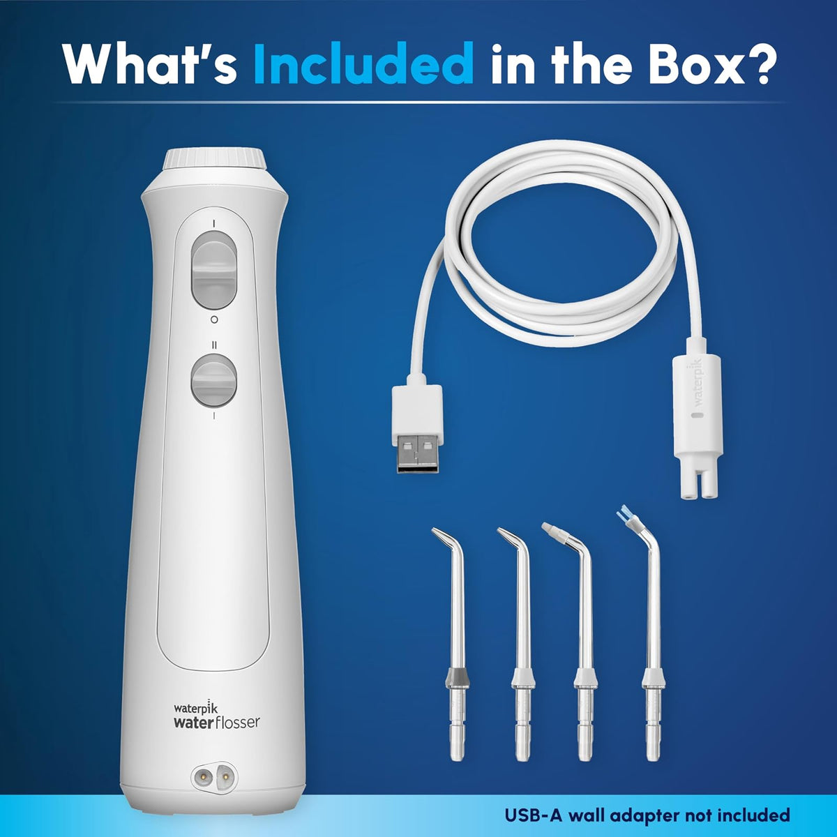 Waterpik Inalámbrico de agua portátil recargable con perlas para dientes, encías, aparatos ortopédicos y viajes con 4 puntas de hilo dental, aceptado ADA, WF-13 blanco