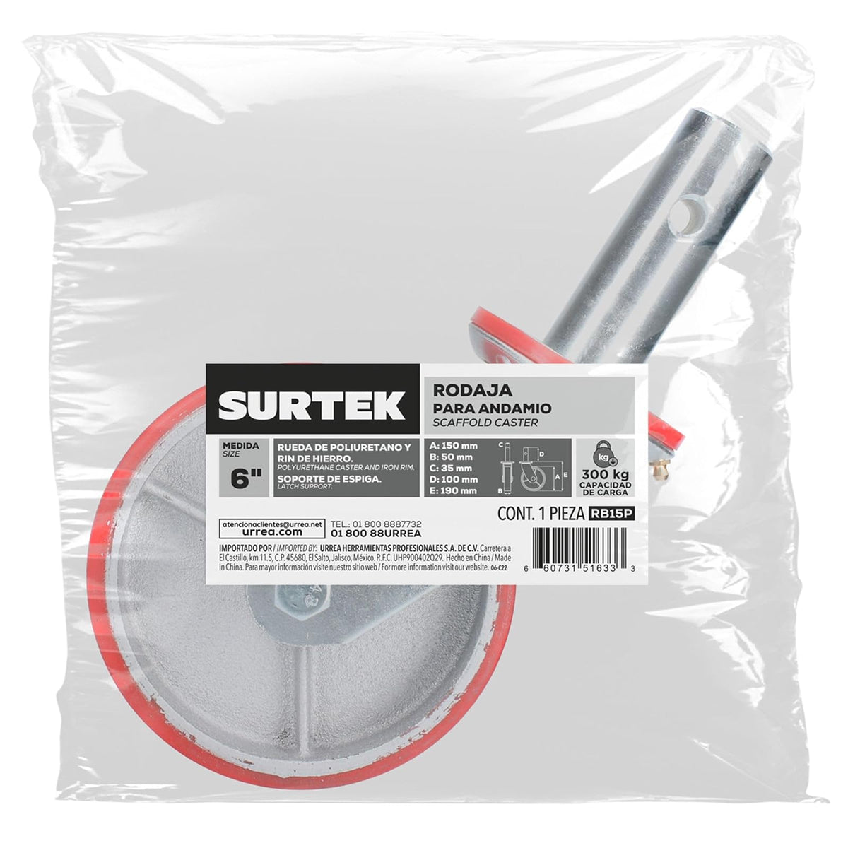 Surtek RB15P Rodaja de poliuretano para andamio 6"