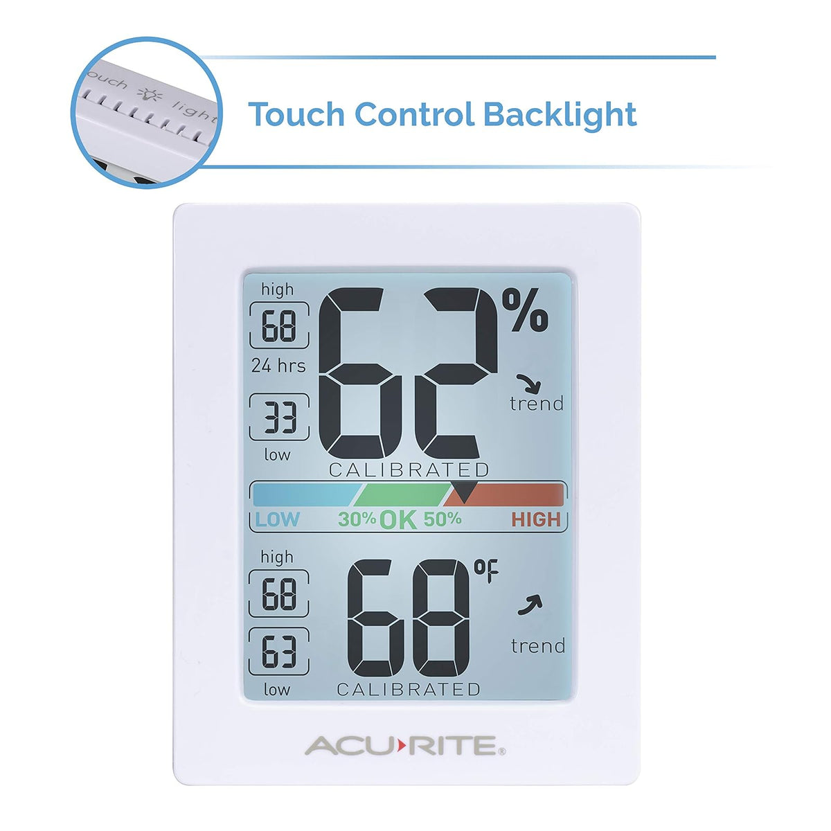 AcuRite Pro - Medidor de Humedad y termómetro con luz de Fondo activada al Tacto, Color Blanco
