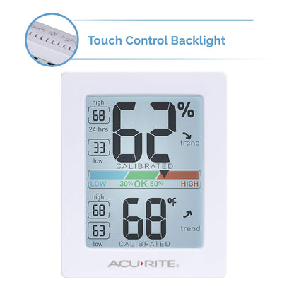 AcuRite Pro - Medidor de Humedad y termómetro con luz de Fondo activada al Tacto, Color Blanco