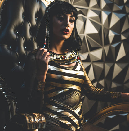 Leg Avenue 3pc.nile Queen Catsuit Dress W/Jewel Collar Head Piece Disfraz de adulto Mujer