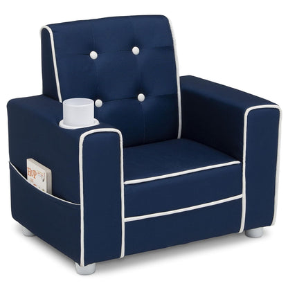 Delta Children Silla Infantil Tapizada Chelsea con Portavasos - Color: Azul Marino
