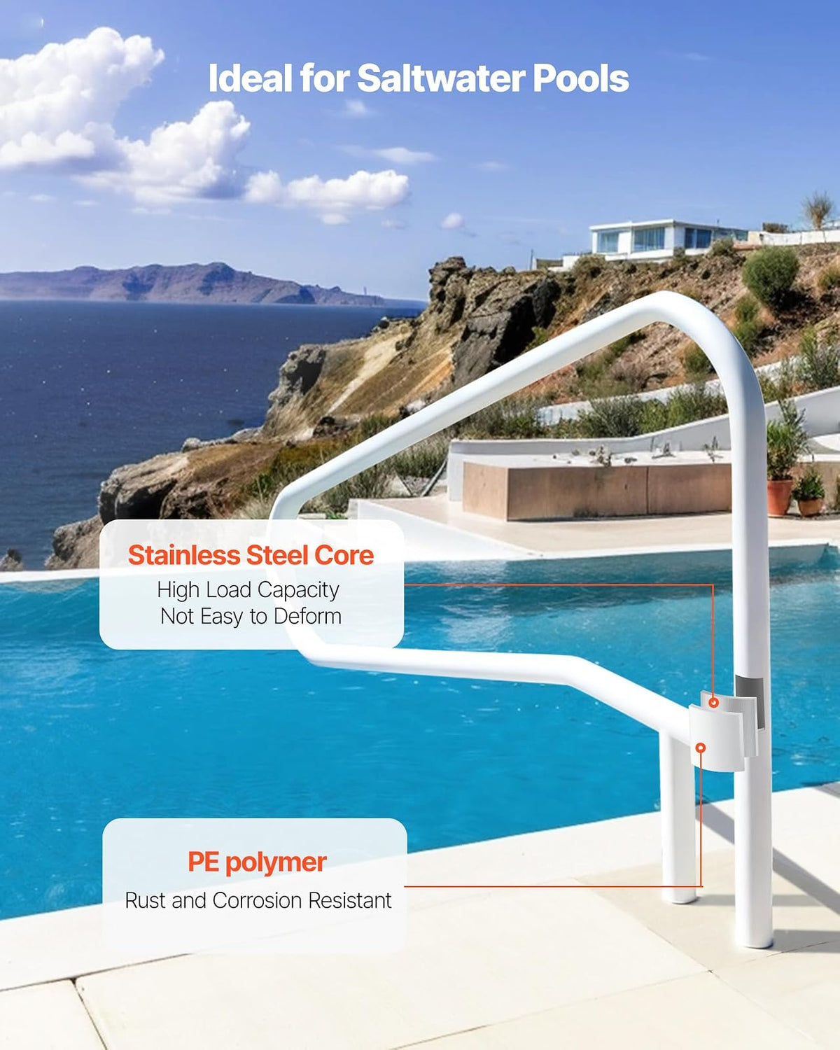 VEVOR para Piscina, Carga de 100 kg, Acero Inoxidable, Soldadura sin Juntas, Montaje Empotrado o Sobre Base, para Piscinas, Parques Acuáticos y Spas, 1371 x 48 x 813 mm, Blanco Crema