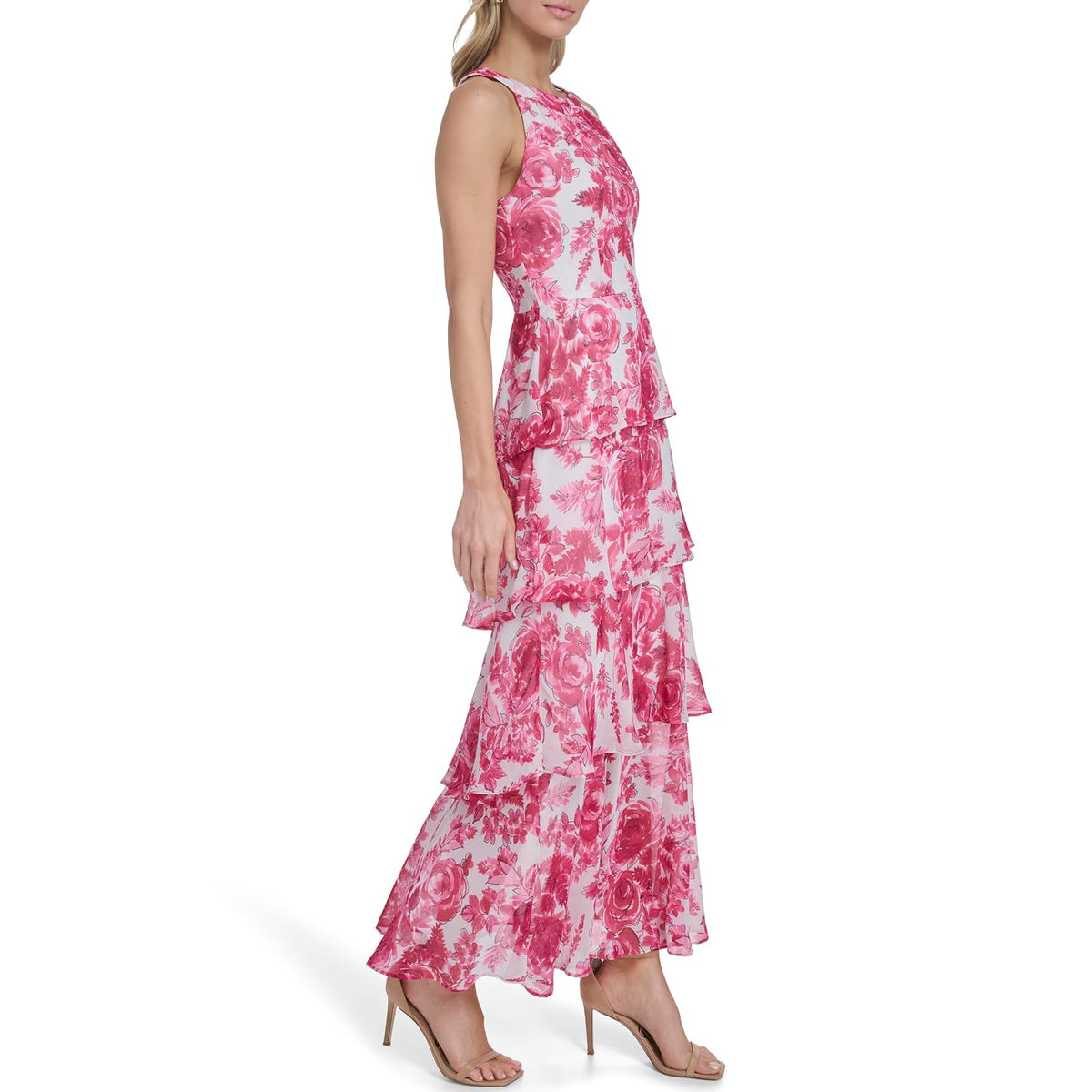 Tommy Hilfiger Sleeveless Halter Neck Tiered Maxi Dress Vestido Mujer