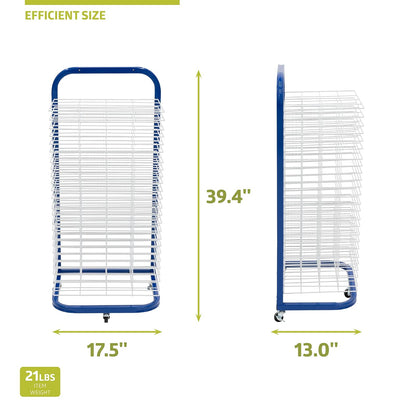 Pearington - Estante de Secado de Arte móvil y de Pared de 25 estantes para Estudios de Arte y aulas, 13 Pulgadas de Profundidad x 17.5 Pulgadas de Ancho x 39.5 Pulgadas de Alto, Azul/Blanco