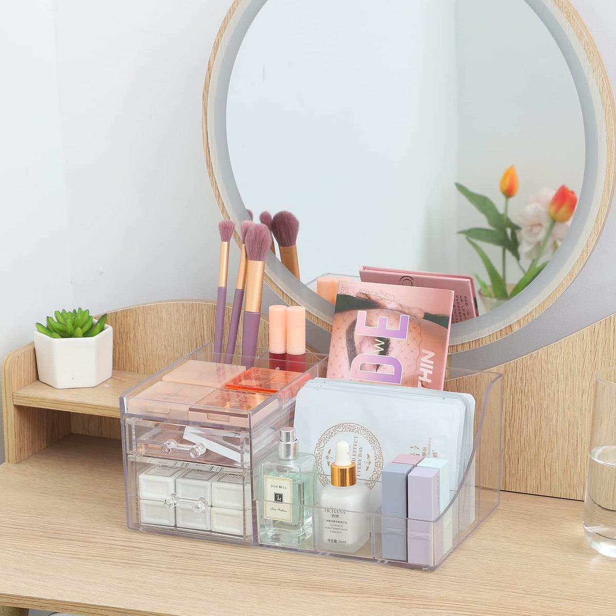 Cq Acrylic Organizador de Maquillaje Transparente 2 Cajones