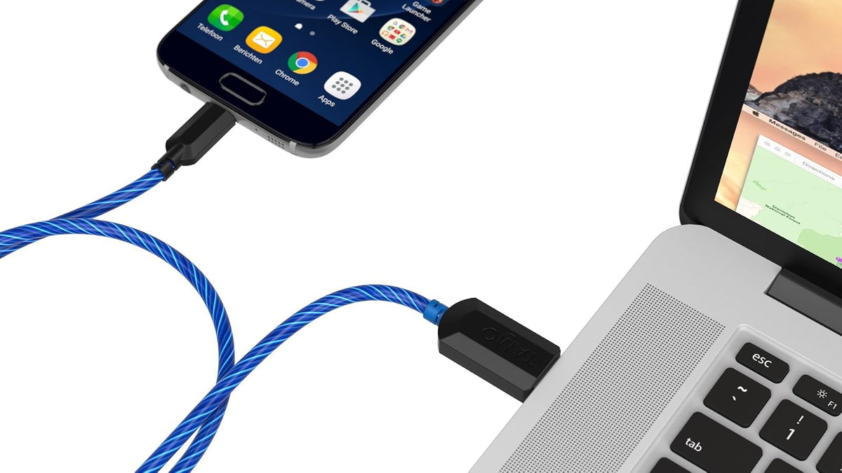 TAMO, TA-CHMUSB-B, Charging Micro USB Cable Charge n' Glow Light Up, 3', Blue