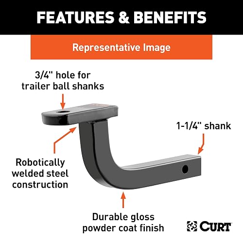 CURT 45000 Soporte de Bola de Enganche Clase 2, Receptor 1-1/4", Caída 3-7/8"