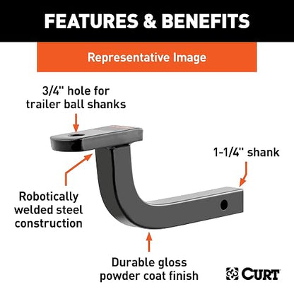 CURT 45000 Soporte de Bola de Enganche Clase 2, Receptor 1-1/4", Caída 3-7/8"