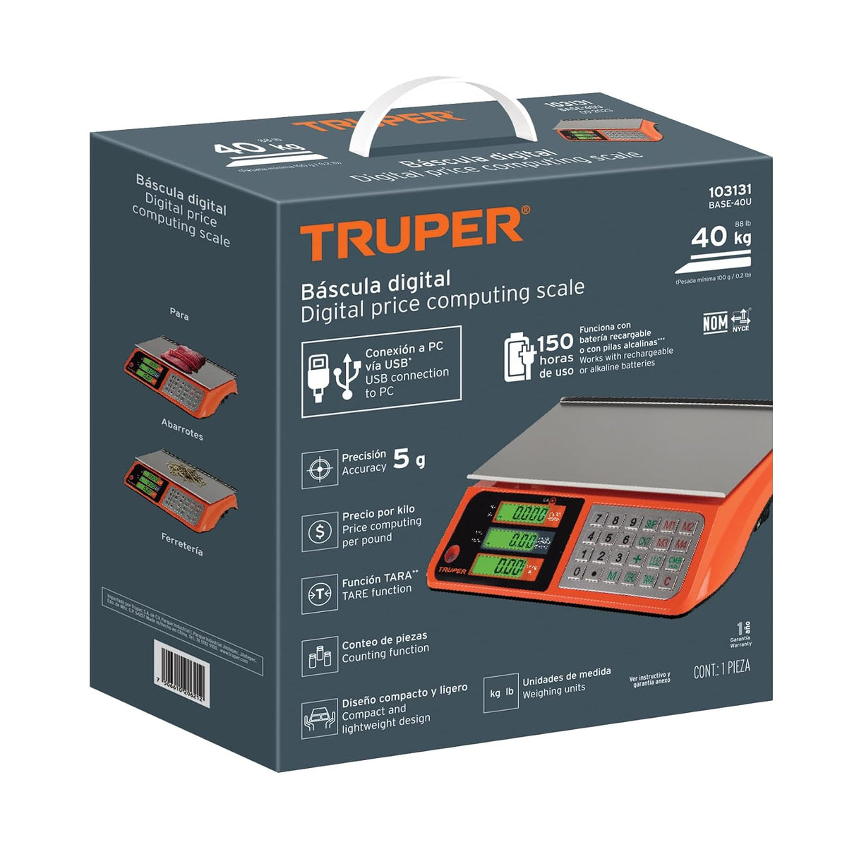 Truper BASE-40U, Báscula electrónica multifunciones 40 kg