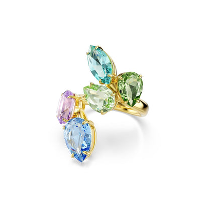 Anillo con motivo de gema Swarovski, cortes mixtos, multicolor, chapado en tono dorado