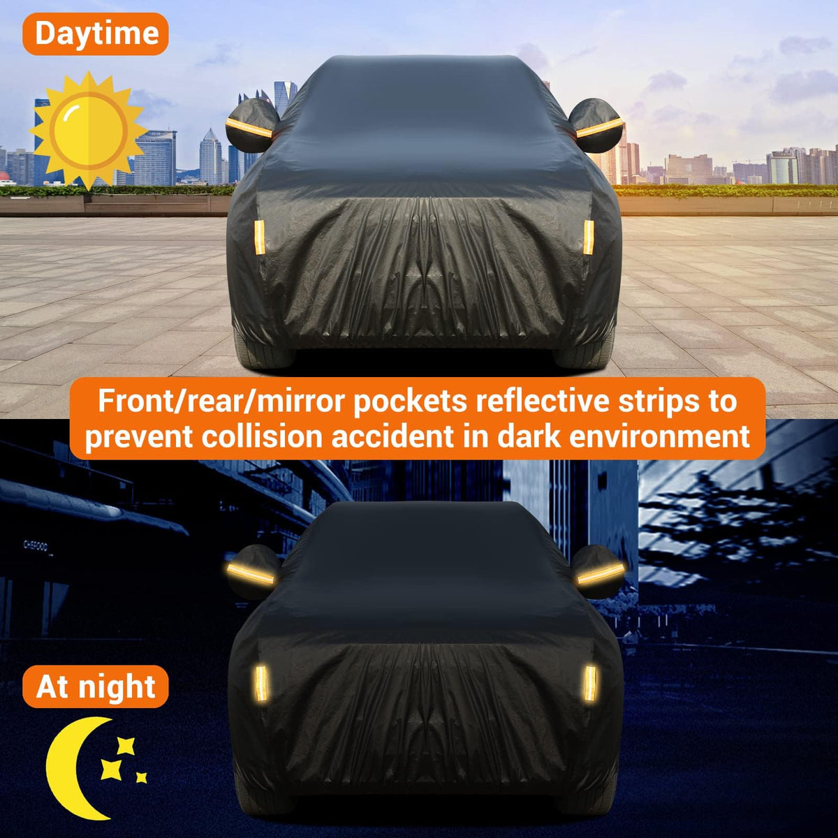 Tecoom - Funda Impermeable para Automóvil para Todo Tipo de Clima, 3 Capas de Fundas de Automóvil para automóviles con Cerradura/Cierre de Cierre, Forro Polar Grueso, Protector de UV, Nieve, Lluvia, Granizo