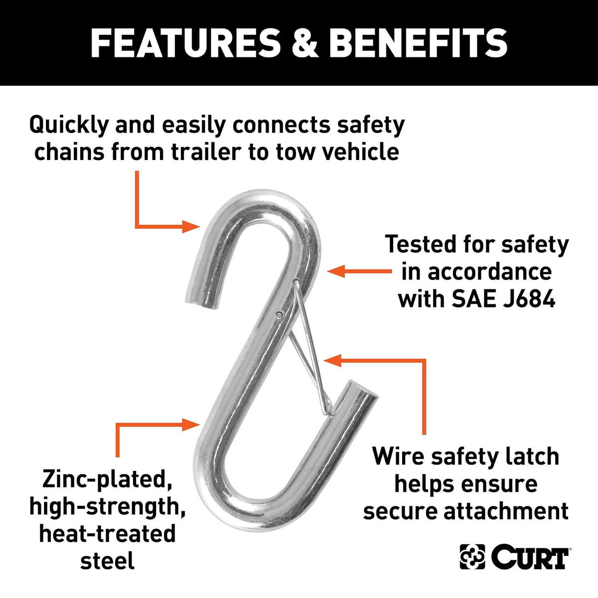 CURT Cadena de Seguridad para Remolque con Pestillo 81840, Zinc Transparente