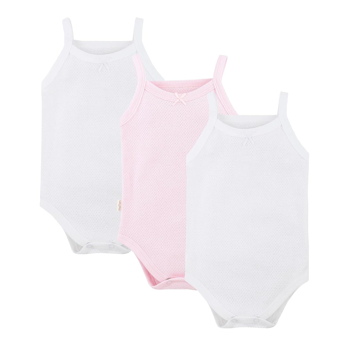 Baby Creysi Paquete 3 Pañaleros con Tirantes Bebé 24 Meses Blanco/ Rosa/ Blanco Algodón Hipoalergénico Moñito Elegante