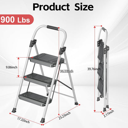 DIAMONDFORGE - Escalera de 3 escalones, Taburete Plegable con Pedal Ancho Antideslizante, Mango Suave, pies Antideslizantes, construcción de Acero más Resistente, Escalera de Acero de 900 Libras de