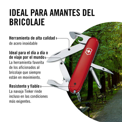 Victorinox Navaja Tinker, Roja, 13 Usos | Cuchillo de bolsillo EDC con destornillador Phillips, hoja de 59 mm, abrelatas y abrebotellas. Fabricado en Suiza