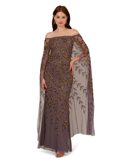 Adrianna Papell Bead Cape Long Dress Vestido para ocasión Especial Mujer