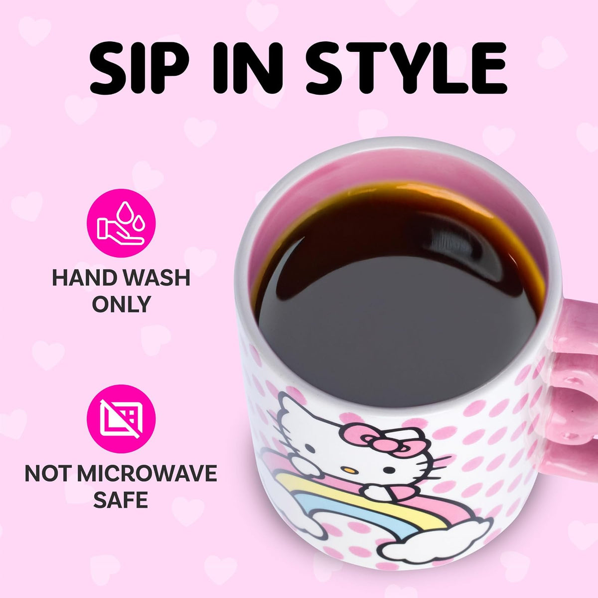 Silver Buffalo Taza de cerámica con asa en forma de rayo, Mango con forma de Hello Kitty., Rosado, 591,47ml, 1