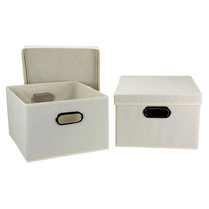 Household Essentials Cajas de Almacenamiento con Tapas y Asas, de Tela, Natural, 1