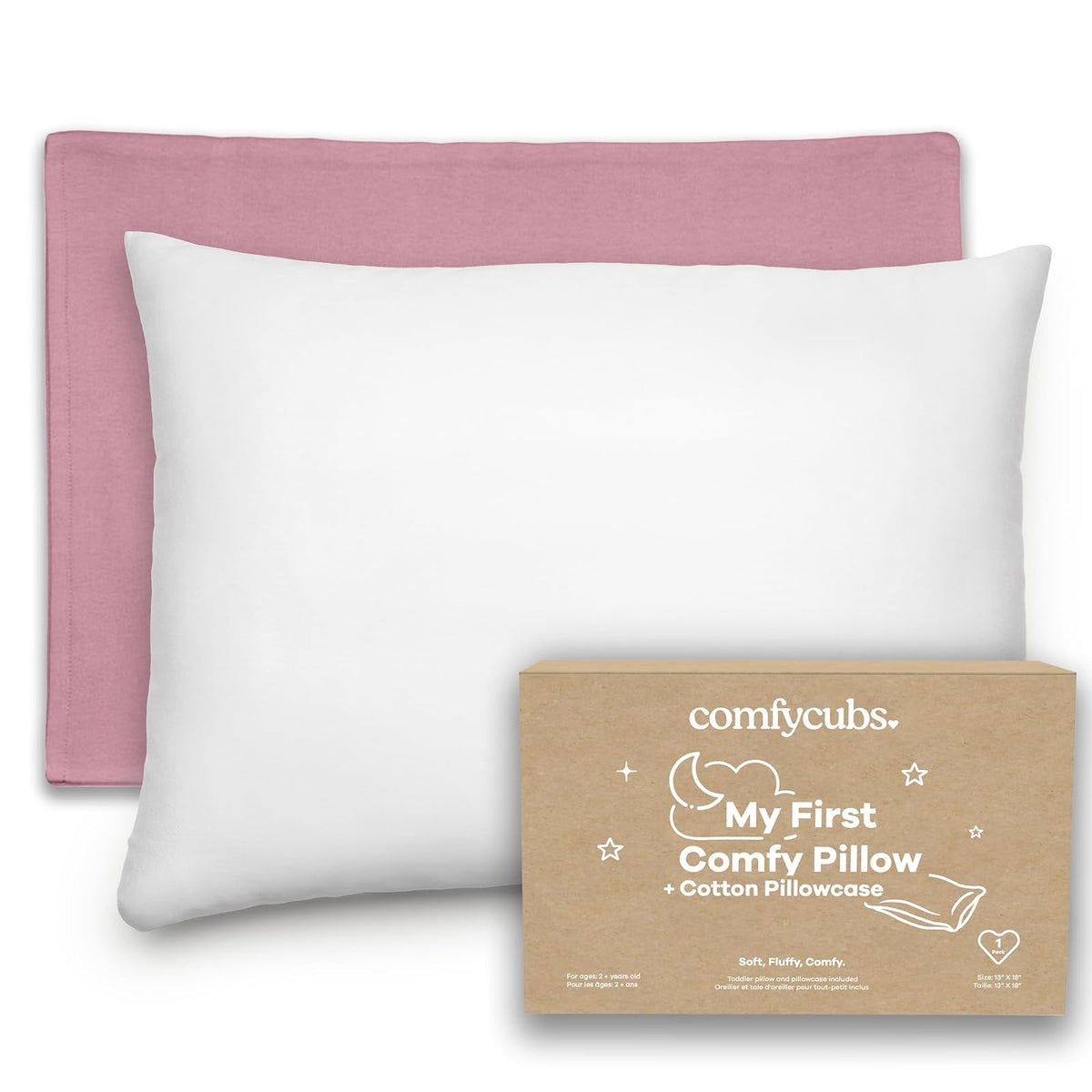 Comfy Cubs Almohada para Niños Pequeños con Funda, 13 x 18 Pulgadas - Mauve - Funda de algodón entrelazada - Paquete de 1