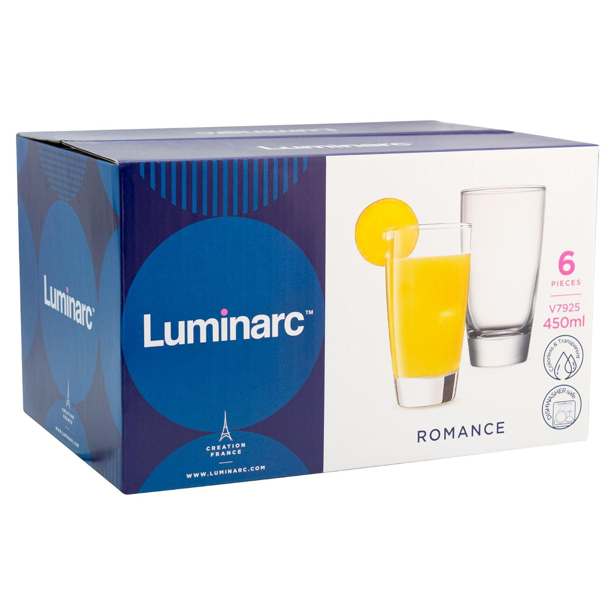 Juego de 6 vasos de cristal para mesa, 450ml, ideal para agua, jugo, gaseosas.