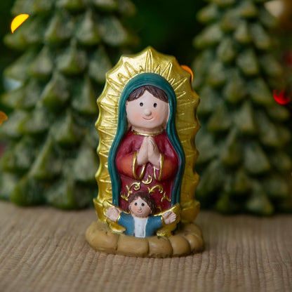 Running Nacimiento Navideño Infantil | Virgen de Guadalupe | Decoración de Navidad | Hecho de Poliresina | Tamaño 17 cm