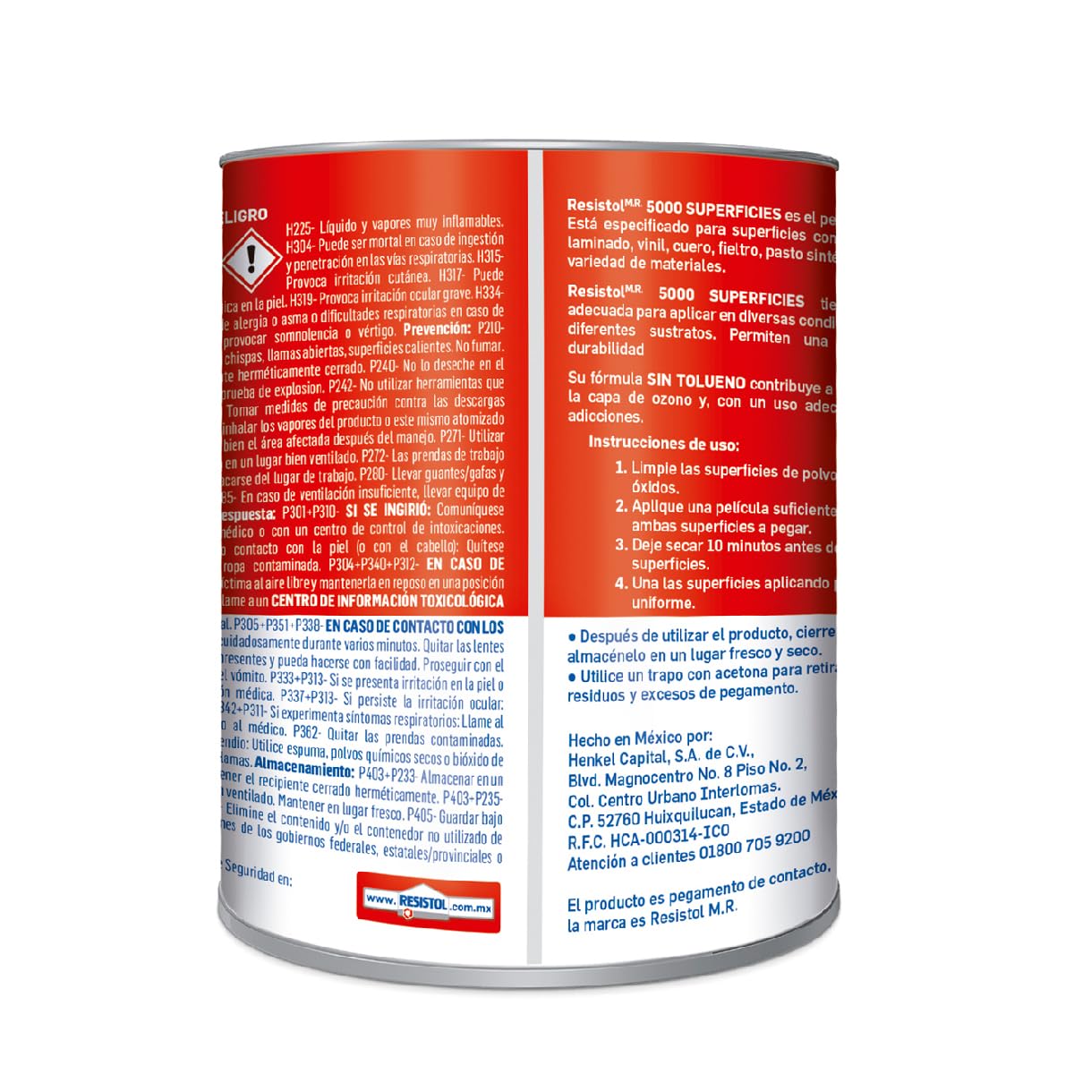 Resistol 5000 Superficies, pegamento para armado, bricolaje, laminado, enchapado y ensamble, adhesivo de fuerte agarre para madera, fieltro, cuero, metal y otros materiales, 1x1lt