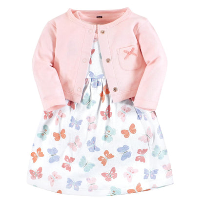 Hudson Baby Set de Vestido y Cárdigan para Niña - 9-12 Meses - Mariposa pastel