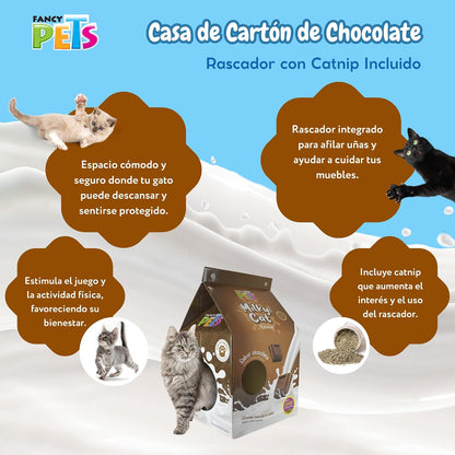 Fancy Pets Milky Chocolate Cat House Divertida Casa de Cartón con Rascador para Gato