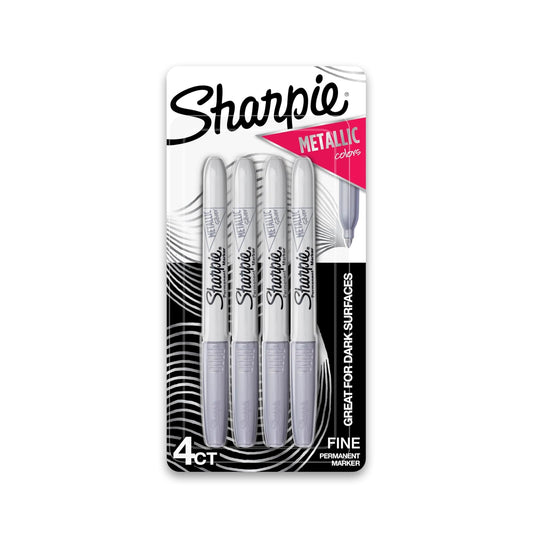 Sharpie Metallic 1829201 Marcador permanente de punta fina, 6 unidades, colores surtidos, Plateado Metálico